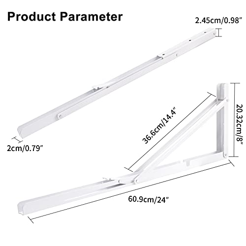 YUMORE Folding Shelf Brackets, 24 Inch Heavy Duty L Bracket, White, 2 Pack - color: White, size: 24 Inch