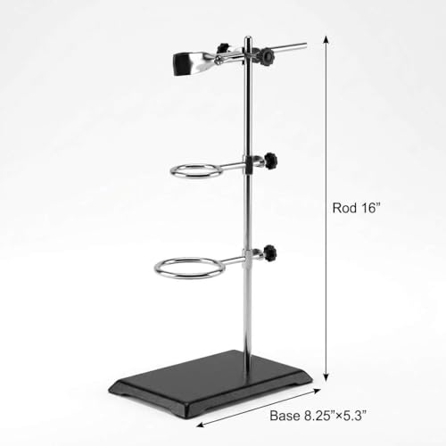 QWORK Chemistry Laboratory Stands Support Set, 2 Set Steel Lab Stand with Cast Iron Base, Rod 16" L with Burette Clamp and Flask Ring Clamps, 2 Retort Rings (Dia. 2"/2.8") - color: 2 pack, size: 16"