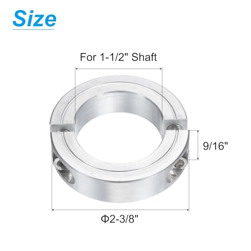 uxcell Double Split Clamp-On Shaft Collar 1-1/2" Bore, Aluminum Alloy - size: 1-1/2"