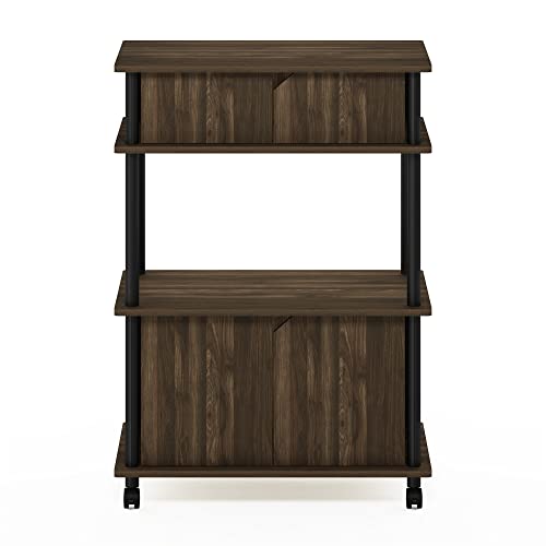 Furinno Turn-N-Tube Kitchen Storage Cart with Cabinet and Lockable Wheels, Columbia Walnut/Black - color: Columbia Walnut/Black, size: 3-Tier with Cabinet