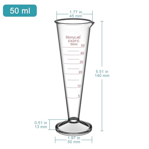 stonylab Graduated Cylinder, 1-Pack Borosilicate Glass Conical Measuring Cylinder Beaker with Wide Mouth and Pour Spout for Precise Measurement, 50 ml - size: 50 ml