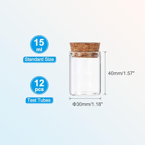 PATIKIL 15ml Test Tubes, 12pcs 1.57x1.18 Glass Clear Flat Bottom Test Tube Containers with Cork Stopper for Bead Party Candy Bath Salt Storage Scientific Experiment Plant Propagation - size: 15ml