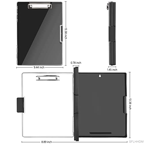SFLHHDM Clipboard with Storage,Heavy Duty Clip Boards 8.5x11 with 2 Storage Case,Clear Visible Panel Storage Clipboards,Side Opening Nursing Clipboard Folder for Office Supplies-Black - color: Black