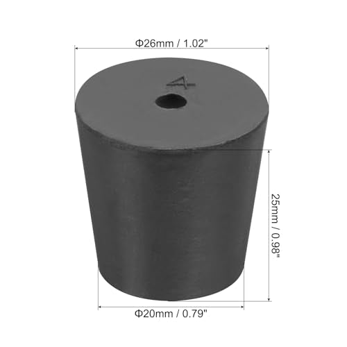 MECCANIXITY Rubber Tapered Plug 20mm to 26mm Solid Test Tubes Bungs Stopper with Hole Black for Lab Home 8 Pieces - size: 20mm-26mm