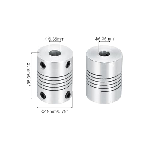 uxcell 4Pcs 6.35mm to 6.35mm Aluminum Alloy Shaft Coupling L25xD19 Silver - size: 6.35mm to 6.35mm