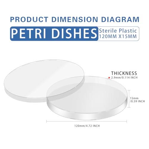 10 Pack Plastic Petri Dishes with Lids,120 x 15mm Bioresearch Sterile Petri Dish,Culture Dishes for School Science Projects,Seeding,Storage,Biological Themed Party,Lab Jelly Science Party