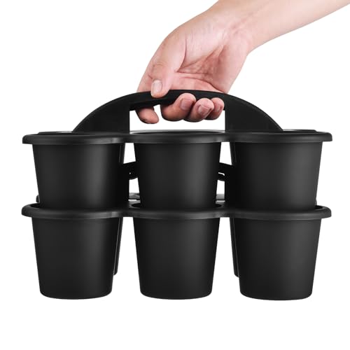 ALINK 6 Pack Classroom Caddy Storage Basket with Handle, Plastic Drink Cup Caddy Holder, 6 Compartments for Kids, Table, Office, Arts, Crafts, Crayon, Marker, Pencil, School Supplies - Black - color: Black