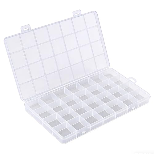 4 Pack 28 Grids Clear Plastic Organizer Box,Small Compartment Organizer for Jewelry,Art Craft,Bead Storage Containers