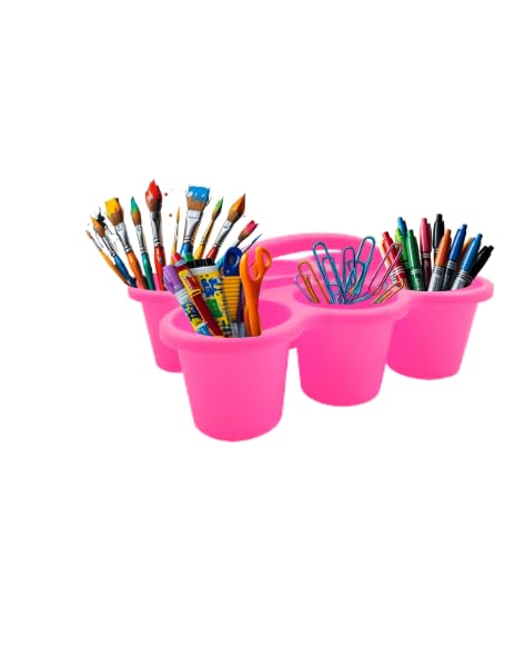 Pink Cup Caddy Organizer, 2 Pack, 6 Hole Storage Container with Handle, Stackable Utility Bins, Assorted Colors Art, DIY, Craft, Utility Caddy Perfect for Home Office Arts & Crafts