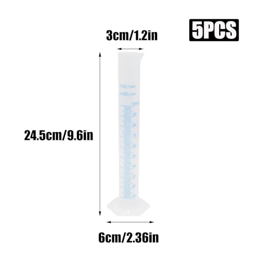 5 Pcs 100ml Plastic Measuring Cylinder, Transparent 2-Sided Graduated Cylinders Lab Supplies Laboratory Tools
