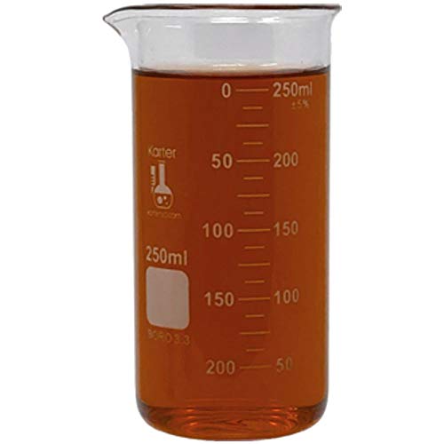 Glass Beaker Set, Tall Form, 3 Sizes - 50, 100 and 250ml, 3.3 Borosilicate Glass, Double Scale, Graduated, Karter Scientific 213F18 - size: 50/100/250ML, style: SET