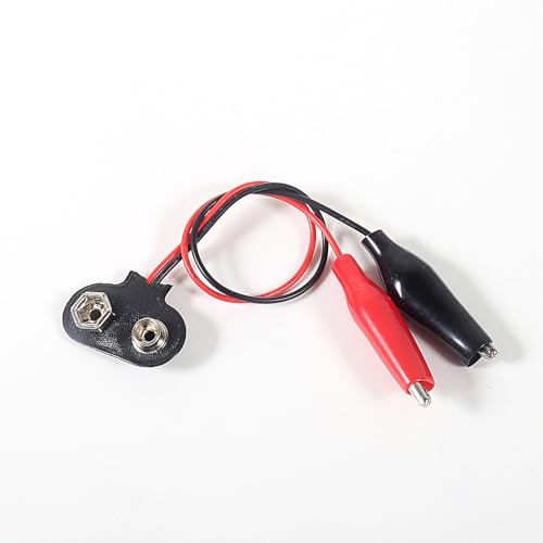 6PCS 9V Battery Snap to Alligator Clips Cable, 6 Inch T-Shape 9V Battery Connector with Red Black Crocodile Clip Test Leads for Arduino, DIY Electronics, Breadboard & Circuit Testing