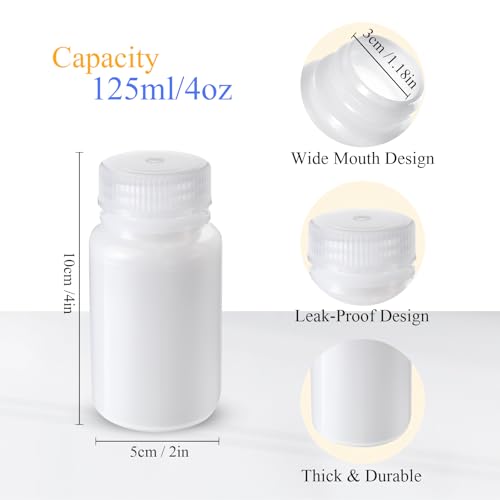 Zhehao 30 Pcs 4 oz Sample Bottle with Lid Wide Mouth HDPE, Translucence - color: Translucence