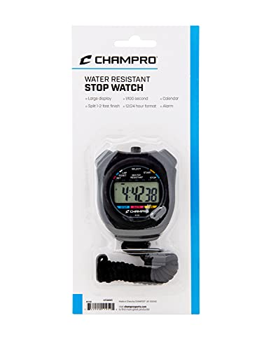 CHAMPRO Water Resistant Stop Watch, Black (A152)