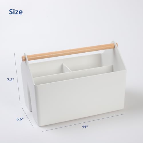 BLUE GINKGO Medium Storage Basket – Plastic Caddy with Wooden Handle for Office, Arts & Crafts, or Home Supplies (White) (Pack of 3) - color: WHITE, size: Medium (Pack of 3)
