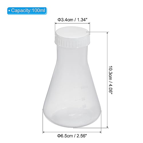 PATIKIL 100ml Plastic Erlenmeyer Flask with Screw Caps, 2 Pack Narrow Mouth Conical Flask for Laboratory, Clear - size: 100ml