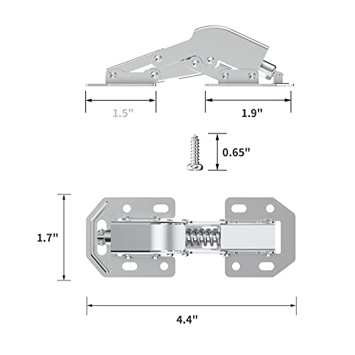 Chibery 4 Pack 90 Degree Soft Close Surface Mount Spring Hinges, Easy Installation No Pre-drilled, Noiseless Frameless Hidden Concealed Kitchen Cabinet Hinge for Cupboard Folded Replacement Hardware