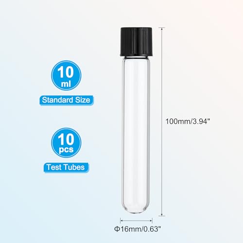 PATIKIL 10ml Test Tubes, 10pcs 3.94x0.63in Glass Clear Round Bottom Test Tube Containers with Plastic Cap for Bead Party Candy Bath Salt Storage Scientific Experiment Plant Propagation - size: 10ml