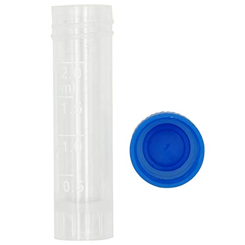 100 Pieces 2ml Plastic Graduated Vial Tube with Screw Caps, Test Tubes Small Test Sample Vial Storage Container for Lab (Blue) - color: Blue