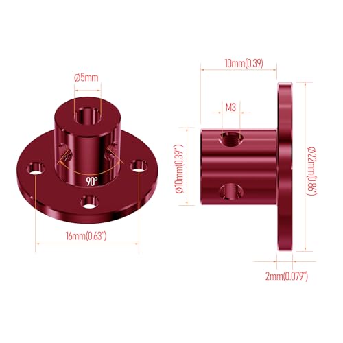 2Pcs 5mm Flange Shaft Coupling, Rigid Coupling, Red - size: 5mm id-15mm od