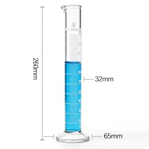 TISMART Glass Graduated Cylinder 100ml, Class A Borosilicate 3.3 - size: 100ml