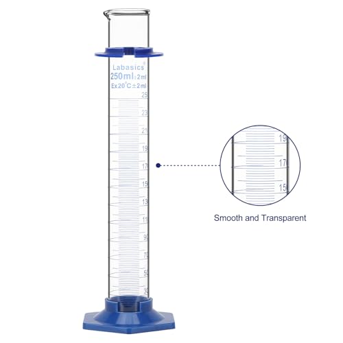 Labasics Graduated Cylinder with Plastic Hexagonal Base, Borosilicate Glass for Laboratory Precise Measurement, 250 ml - size: 250 ml
