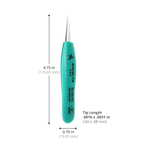 Excelta 3C-SA-ET Straight Very Fine Precision Pointed Tweezers - size: 4.75" Tweezer, Straight Very Fine Points, style: Anti-Mag. Stainless Steel, Swiss Quality, 3C-SA-ET