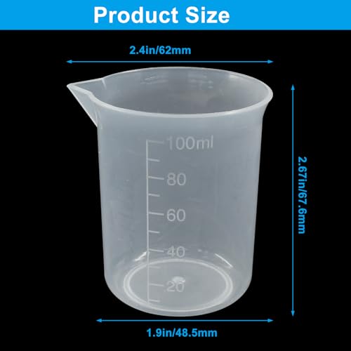 Waziaqoc 6 Pack 100ml/3.4oz Plastic Graduated Beaker - size: 100ml/3.4oz