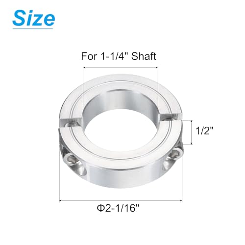 uxcell Double Split Clamp-On Shaft Collar 1-1/4" Bore, Aluminum Alloy - size: 1-1/4"