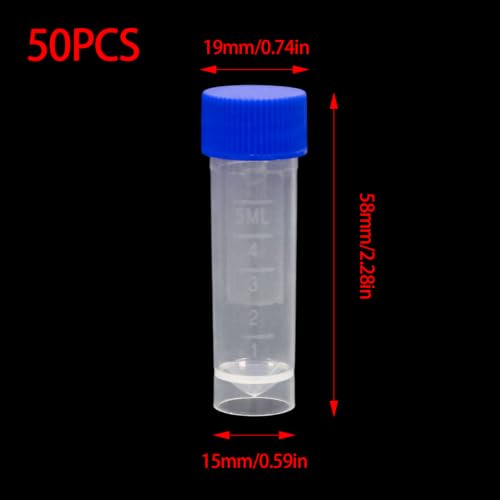 50 Pcs 5ml Vial Centrifuge Tubes,Blue Conical Tubes with Screw Caps