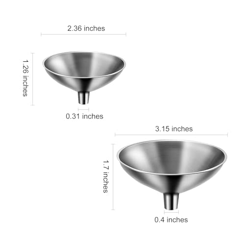 Serinar 2 Piece Small Stainless Steel Filling Mini Funnel, Flask Funnel, Large for Kitchen, Small for Flask, Essential Oil Delivery