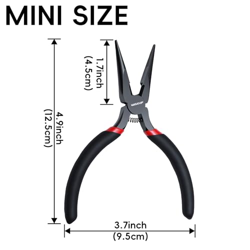 WISEUP 5" Mini Needle Nose Pliers Set,5-Piece Small Long Nose Pliers