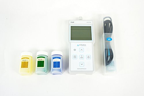Apera Instruments PH400 Portable pH Meter Kit with Pre-mixed Buffers, 0.01 pH Accuracy, 0-14.00 pH Measuring Range, 3-Point Auto Calibration, 3' Probe - style: pH