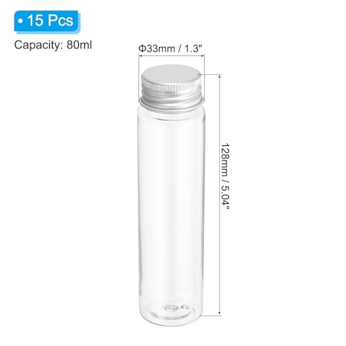 PATIKIL 80ml Plastic Test Tubes with Screw Caps, 15Pcs 128x33mm Flat Bottom Tubes for Scientific Party Decoration Candy Bead Storage Bath Salt, Silver Tone - color: Silver Tone, size: 80ml