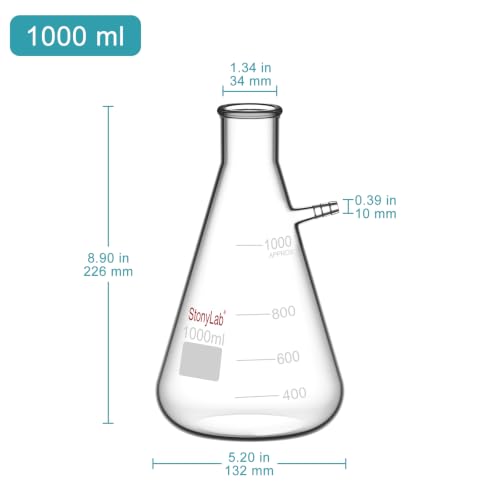 stonylab Glass 1000ml Heavy Wall Borosilicate Glass Filtering Flask, Bolt Neck with Tubulation, 1L - size: 1000 ml