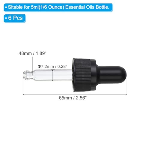 PATIKIL Glass Eye Dropper Caps, 6 Pcs Plastic Glass Dropper Closure Top for 5ml(1/6oz) Essential Oils Bottle, Perfume, Lab Experiments, Black - size: 5ml
