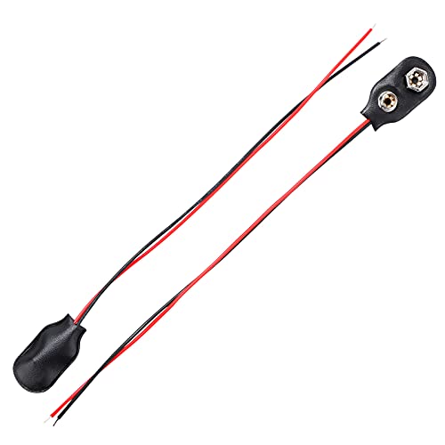 9V Battery Clip Connector, 9 Volt Long Cable Connection Soft Shell I Type, Black, 5 Pack