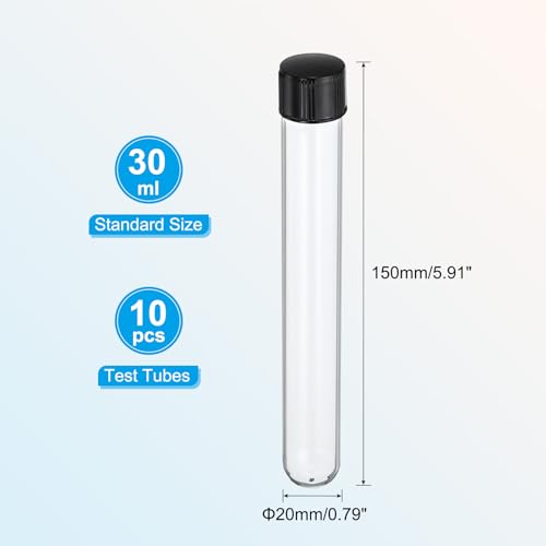 PATIKIL 30ml Test Tubes, 10pcs 5.91x0.79in Glass Clear Round Bottom Test Tube Containers with Plastic Cap for Bead Party Candy Bath Salt Storage Scientific Experiment Plant Propagation - size: 30ml