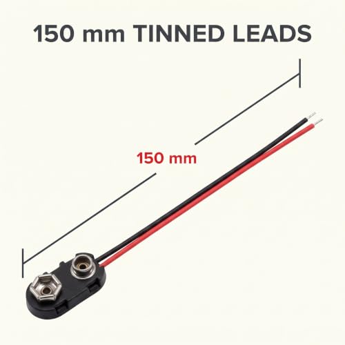 Black Red PP3 9V Battery Clip Connector I Tinned Wire Leads 150mm, Electrical Outlet Switches Outlets and Accessories