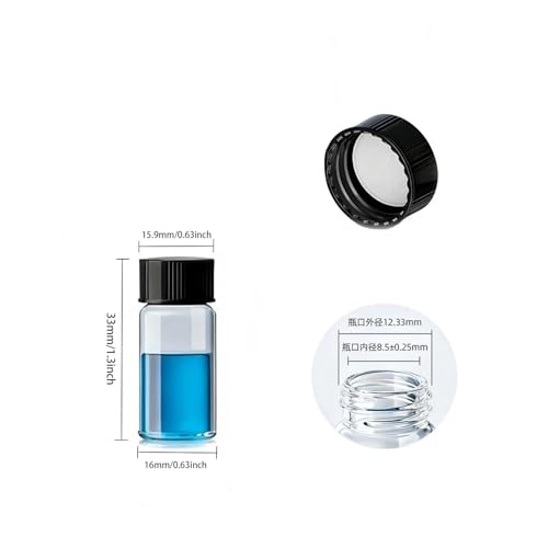3ML Clear Glass Sample Vial, Liquid Sampling Sample Glass Bottle, Borosilicate Storage Glass Vial,16 * 33mm, Black 13-425 Polypropylene Screw Cap with PE Liners, Pack of 100 - size: 3ML