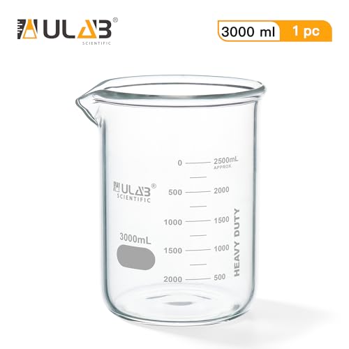 ULAB Scientific Glass Beakers, Vol. 3000ml, 3.3 Borosilicate Griffin Low Form with Printed Graduation, UBG1029 - style: Vol.3000ml, Pack of 1