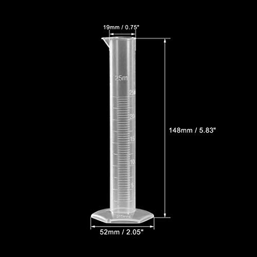 uxcell Plastic Graduated Cylinder, 25ml Measuring Cylinder, Science Test Tube Beakers, Single Metric Scale, Clear Hex Base Flask for Lab Home 2pcs