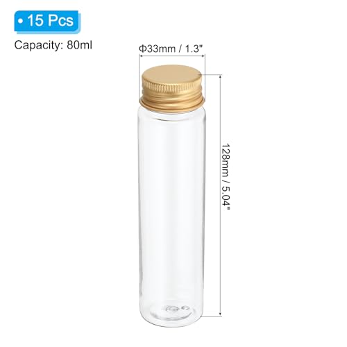PATIKIL 80ml Plastic Test Tubes with Screw Caps, 15Pcs 128x33mm Flat Bottom Tubes for Scientific Party Decoration Candy Bead Storage Bath Salt, Gold Tone - color: Gold Tone, size: 80ml