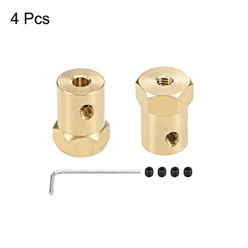 uxcell Hex Coupler 4mm Bore Motor Hex Brass Shaft Coupling Connector for Car Wheels Tires Shaft Motor 4pcs - size: 4mm