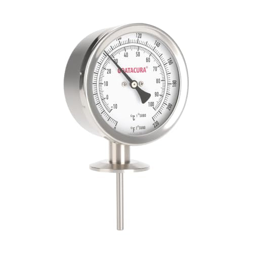 Sanitary Bimetal Thermometer, 0-220 Deg F/-10-100 Deg C