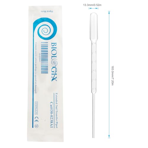 3ml Plastic Transfer Pipettes, Liquid Pipet Clear Disposable Dropper, 183mm Length, Individual Package, Pack of 500, for Science Lab, Oils, Home - size: 183mm, 3ml
