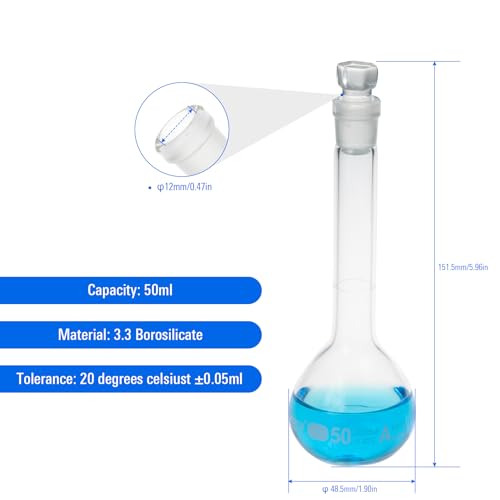 2PCS 50ML Volumetric Flask, Class A, Glass Stopper for Laboratory - color: Clear Glass, size: 50ML