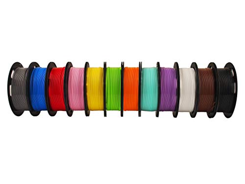 1.75mm 3D Printer Normal PLA Filament 12 Bundle, Most Popular Colors, 500g per Spool, 12 Spools Pack, Total 6kgs Material with One Bottle of 3D Printer Stick Tool Mika3D - color: 12 Spools - White+black+grey+brown+sapphire Blue+red+lime Green+yellow+orang