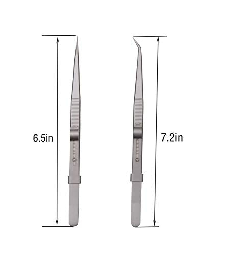 Tweezers, Precision Tweezers Set, Anti-Static Stainless Steel Curved of Tweezers, for Electronics, Laboratory Work, Jewelry-Making, Craft, Soldering, Etc(2 PCS) - color: Silvery