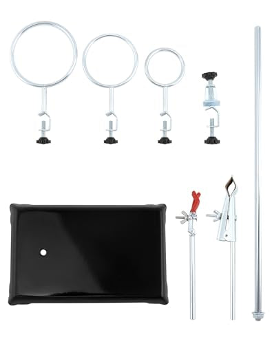 QWORK Laboratory Grade Metalware Set, Lab Support Stand Set with Iron Clamp Holder, Flask Clamp, and Condenser Stand